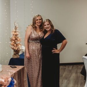 Rose Gold Sequin Dress with satin piping
STYLE# F19787